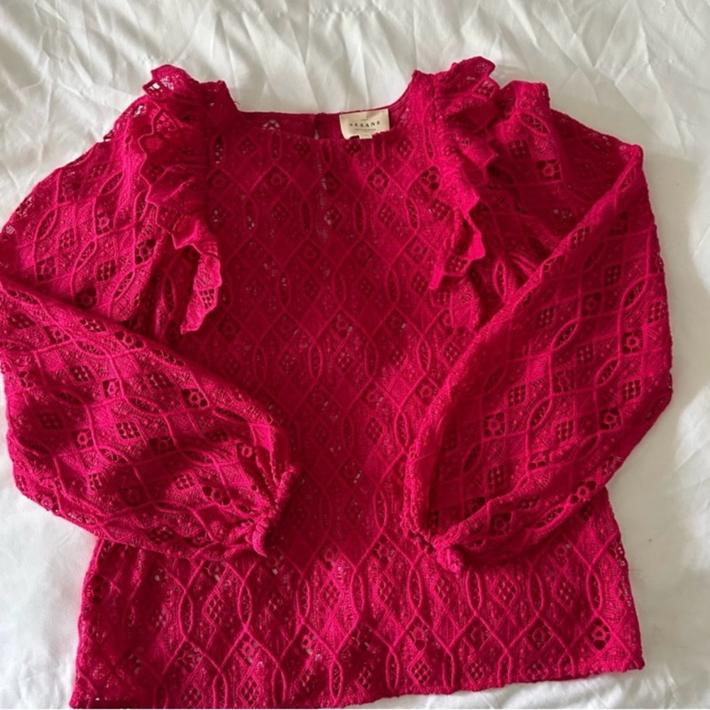 SEZANE Elegant Pink Lace Women's Top - Picture 9 of 9
